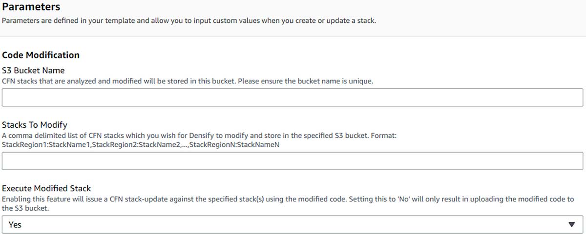 parameters input screen