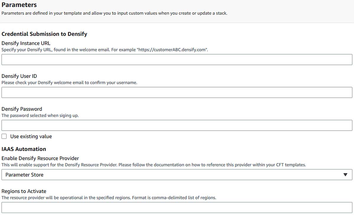 parameters input screen