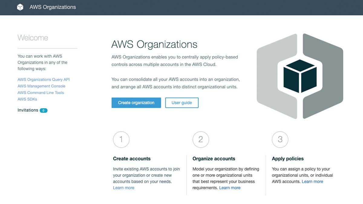 You can set up AWS Organizations by accessing its setup screen from the AWS console.