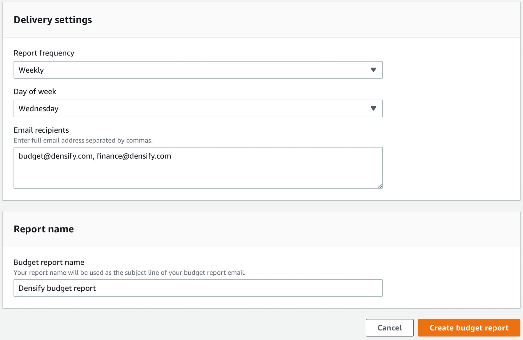 AWS Budgets report