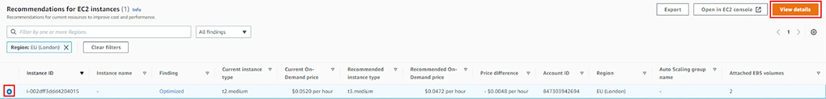 How to view AWS Compute Optimizer EC2 recommendations details