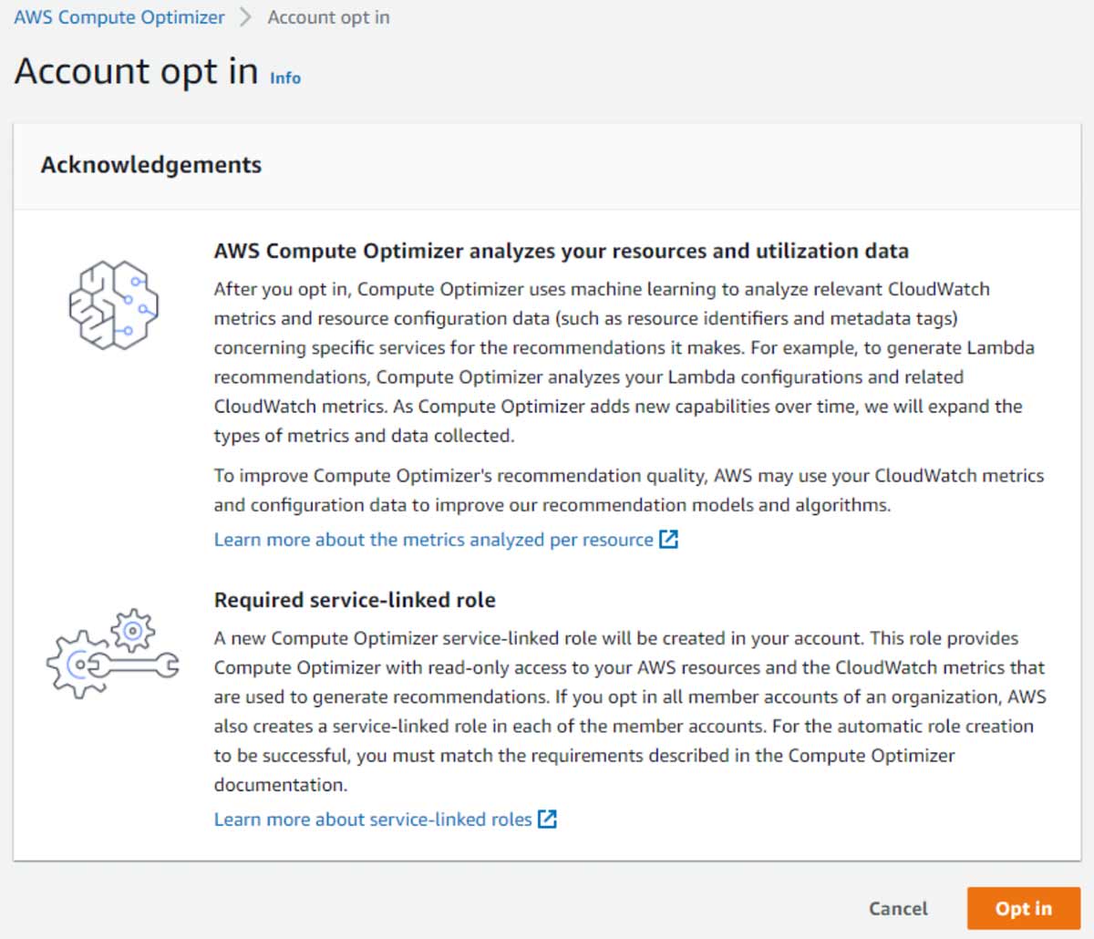 Using Compute Optimizer requires opting into read-only data access.