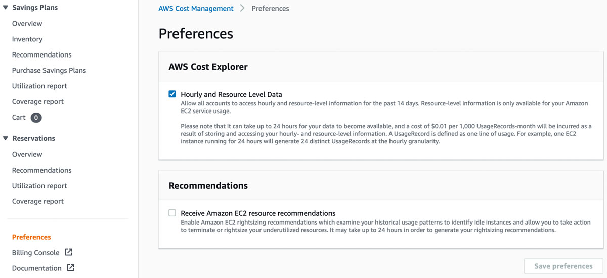 Hourly and Resource Granularity in AWS Cost Explorer