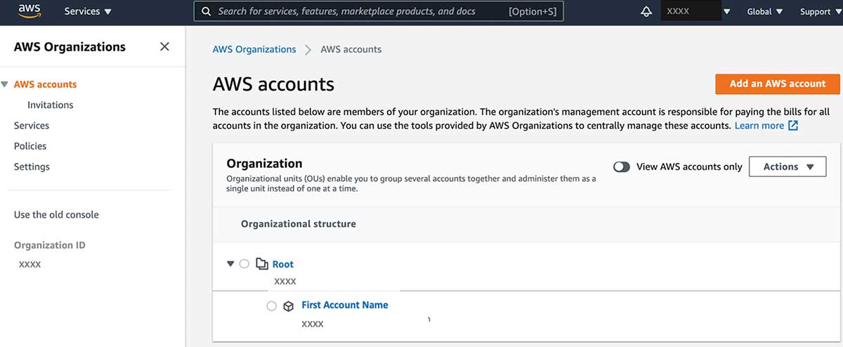 You can access the new AWS Organizations configuration page from the Settings menu of your AWS console.