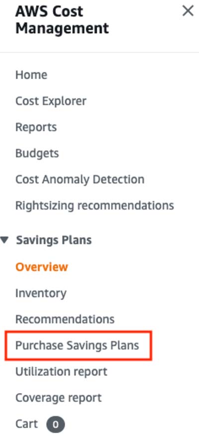 AWS Savings Plans purchase menu