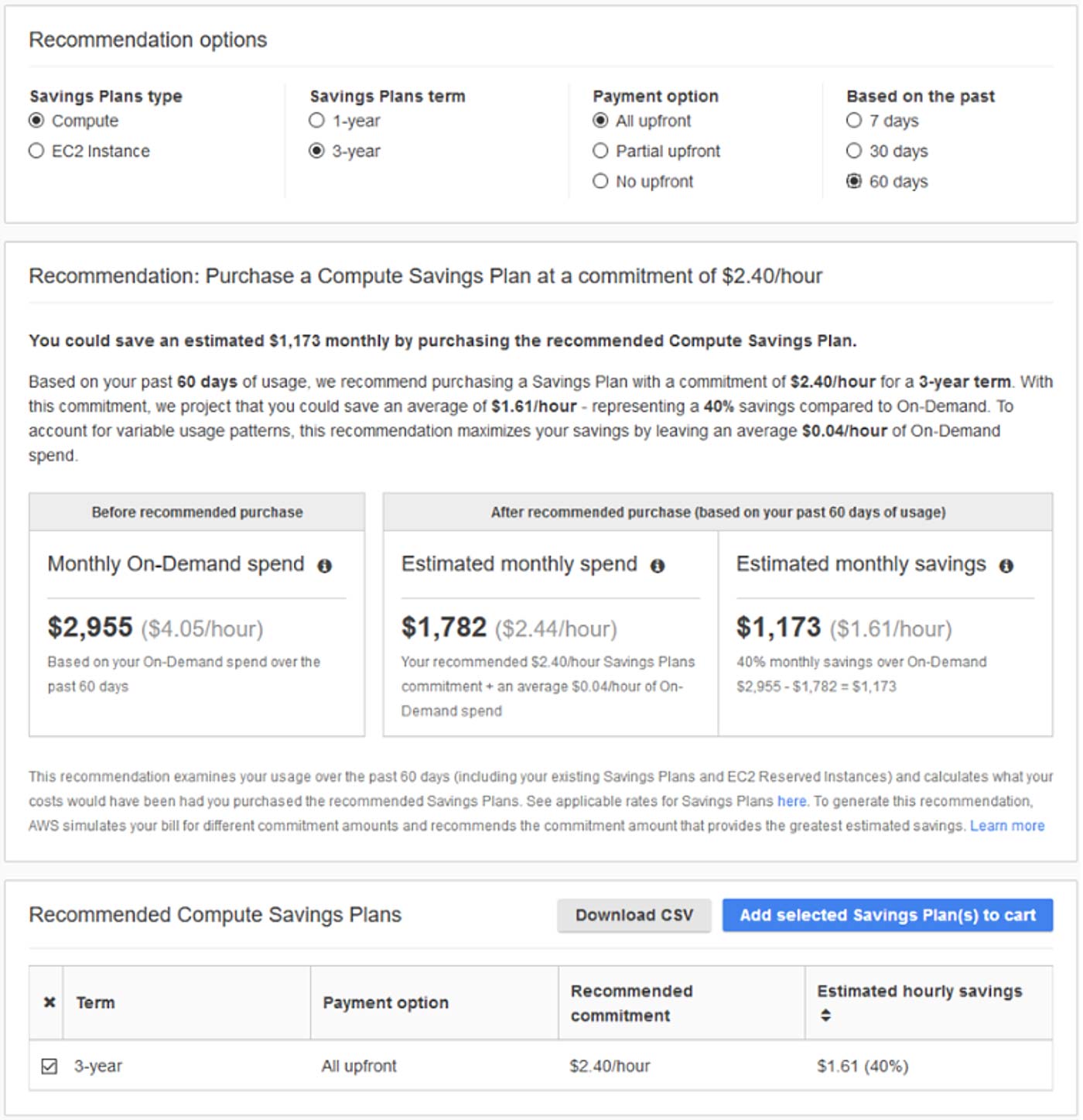 AWS Savings Plans recommendations