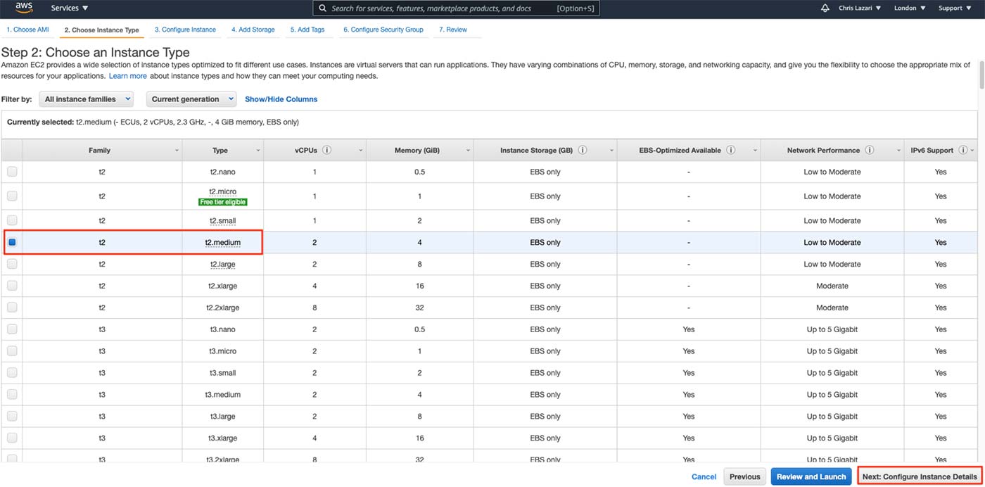 Select the instance type for your Spot instance